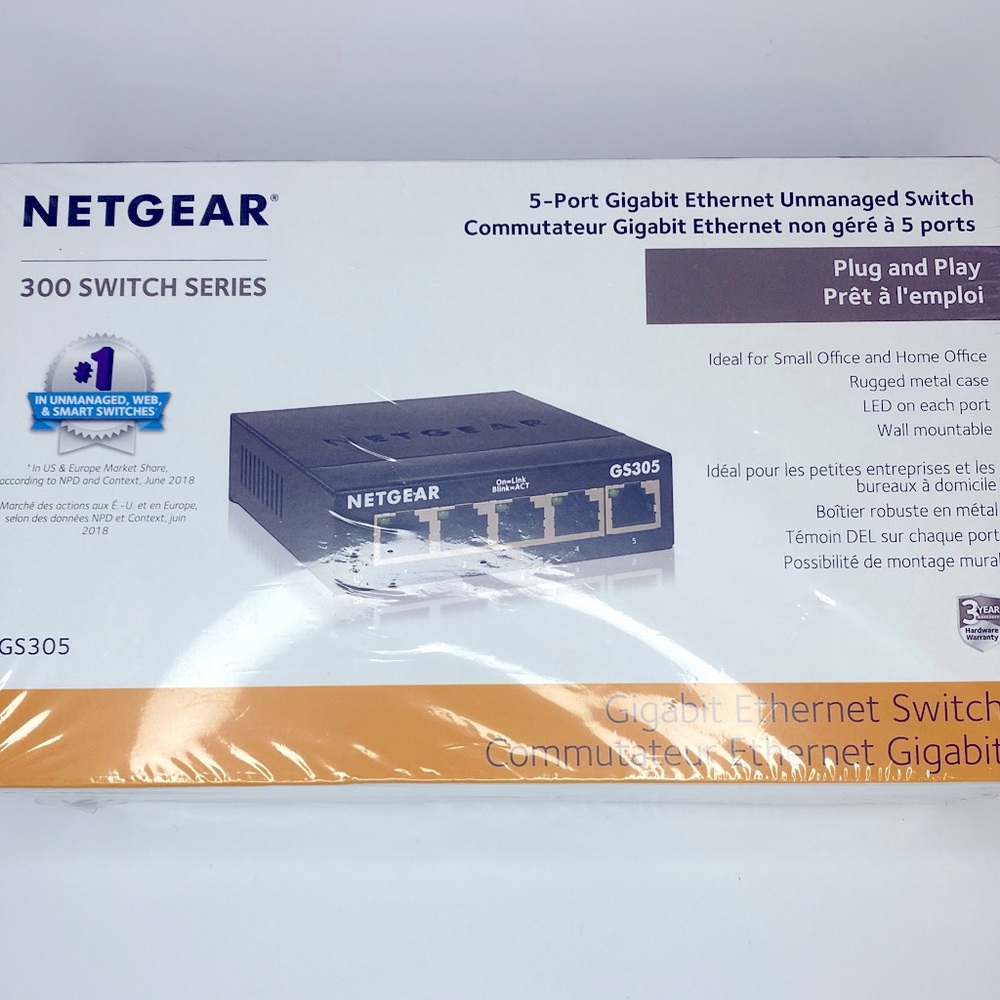 NEW NETGEAR GS305 300PAS 5 Port Gigabit Ethernet Unmanaged SWITCH SEALED